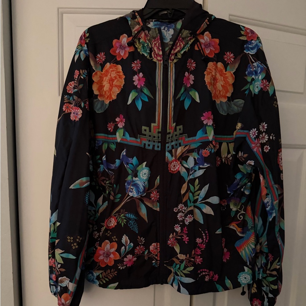 Johnny Was active floral zip up windbreaker jacket med